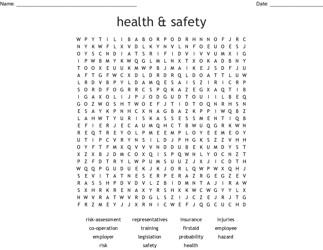 Health &amp;amp; Safety Word Search - Wordmint
