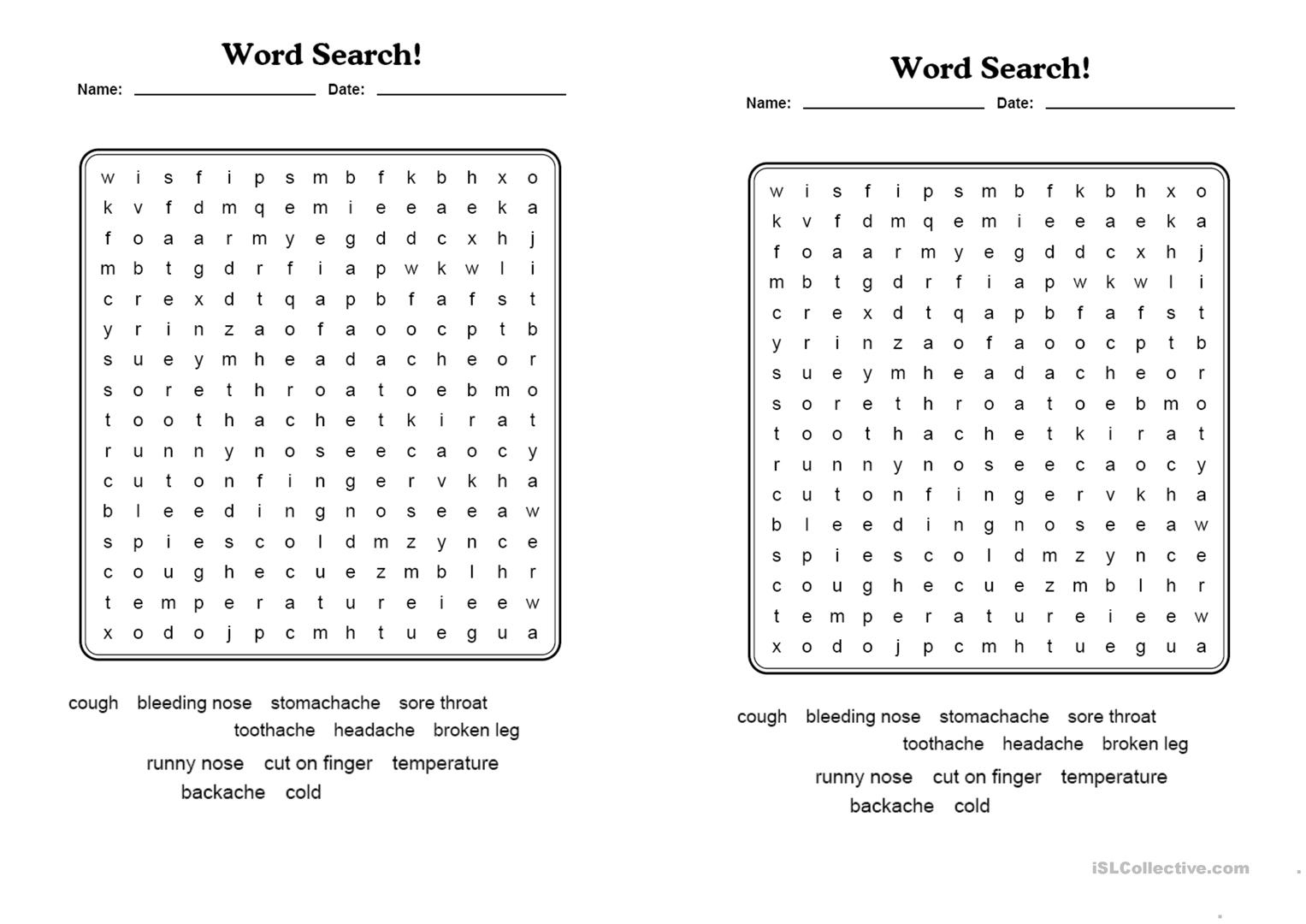 Health. Word Search. - English Esl Worksheets For Distance