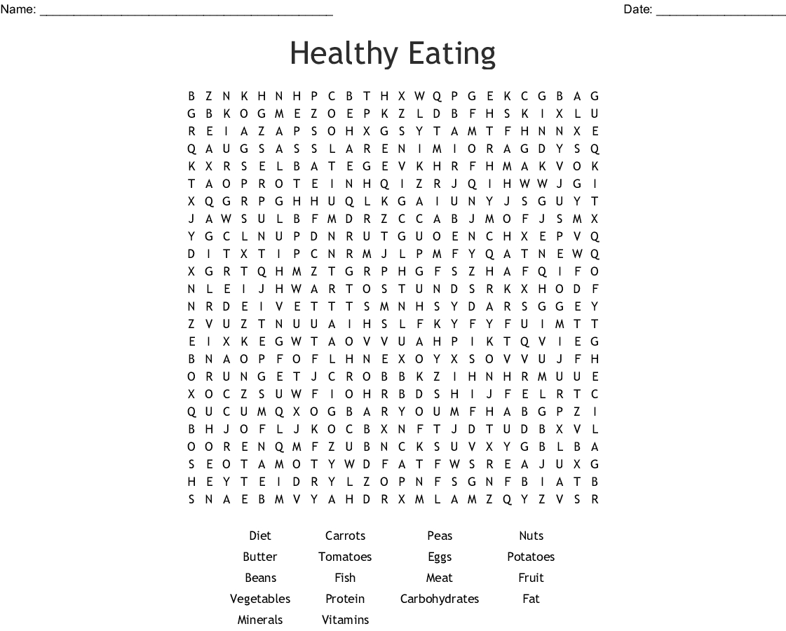 Healthy Eating Word Search - Wordmint