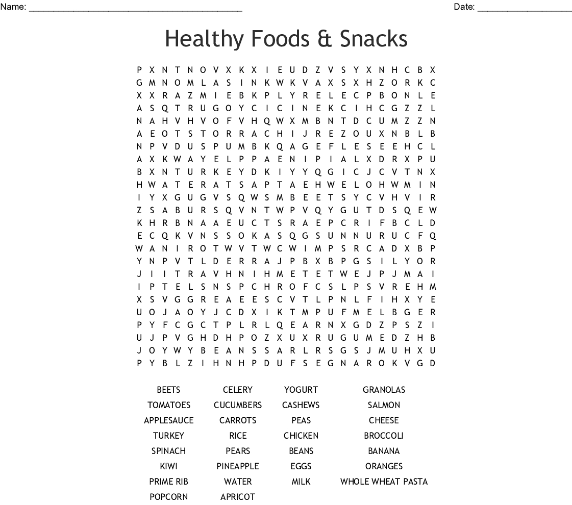 Healthy Foods &amp;amp; Snacks Word Search - Wordmint