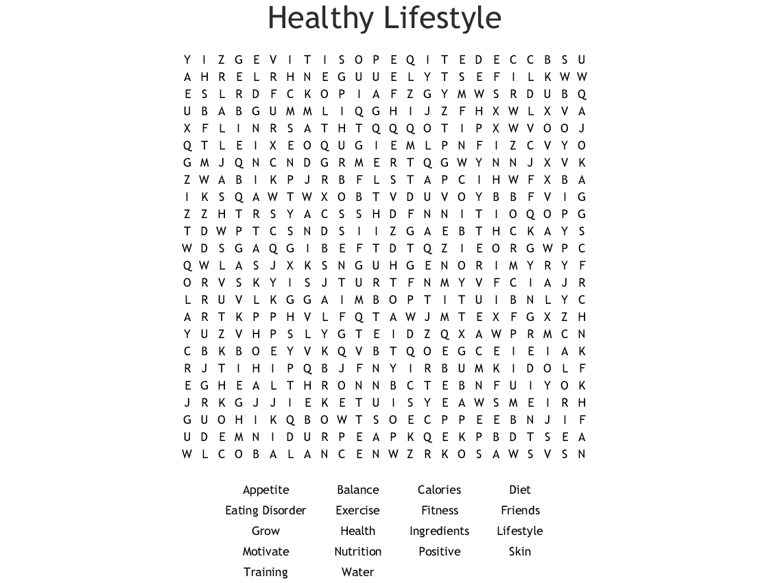 Healthy Lifestyle Word Search - Wordmint