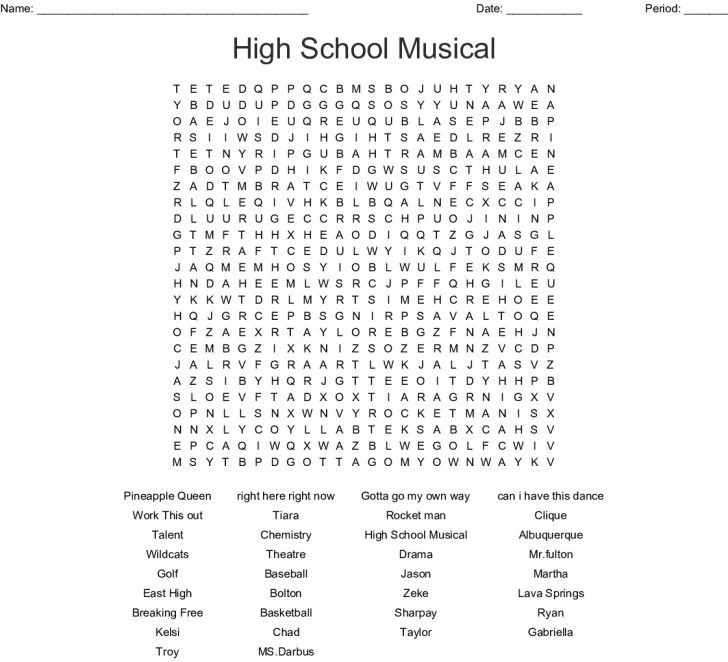 High School Musical Word Search Printable