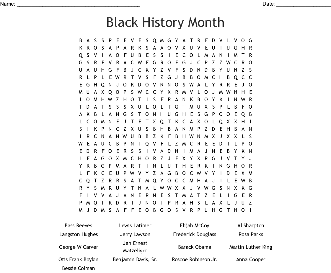 black history word search puzzles printable word search