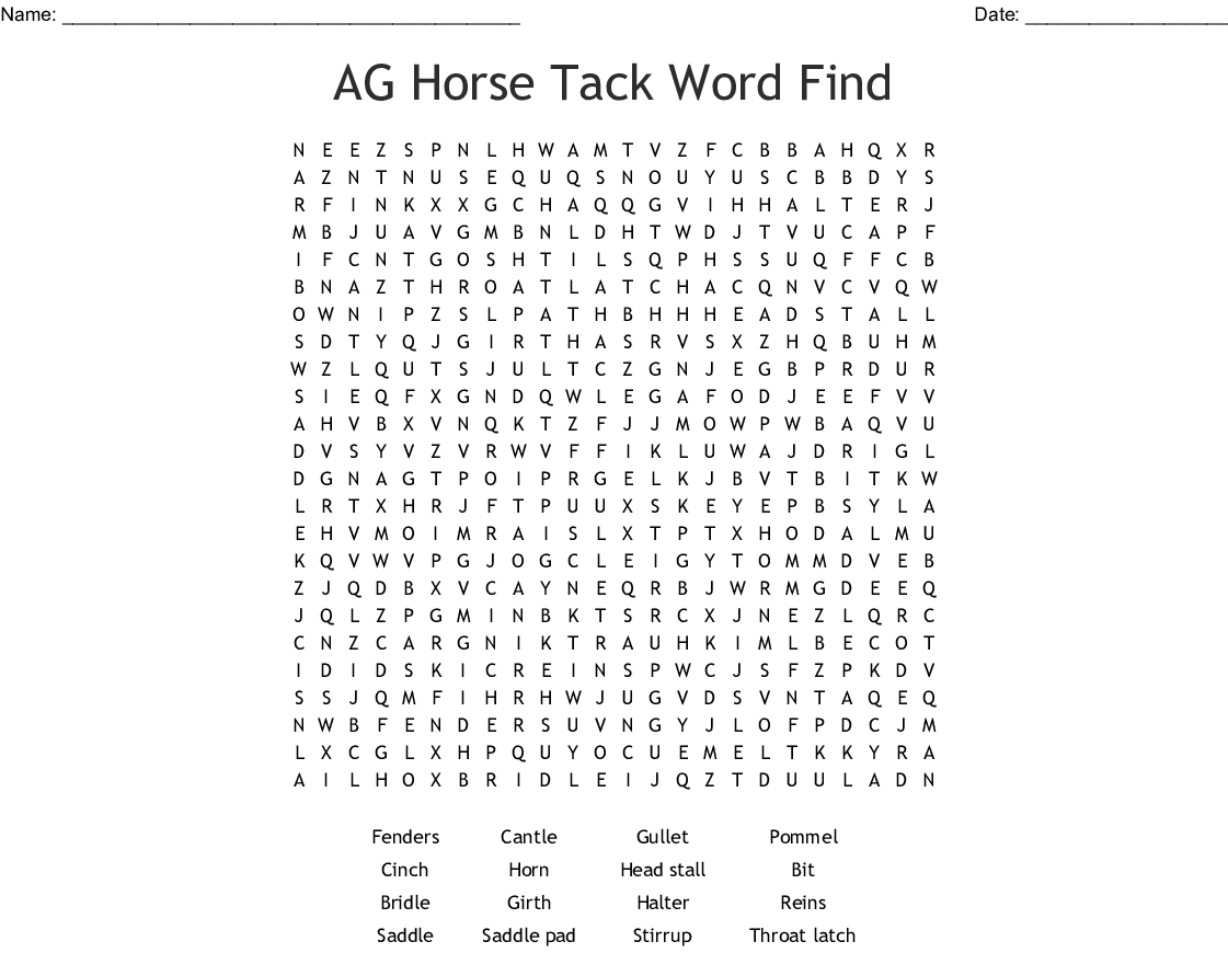 Horse Terms Word Search - Wordmint