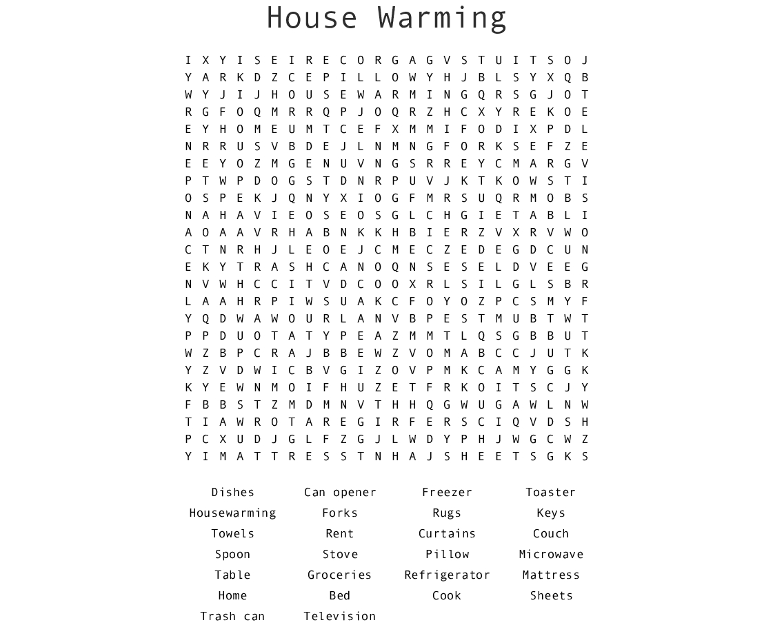 Housewarming Word Search - Wordmint