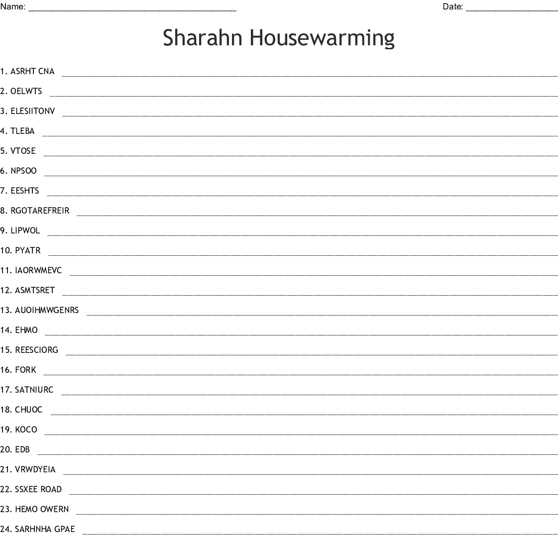 Housewarming Word Search - Wordmint