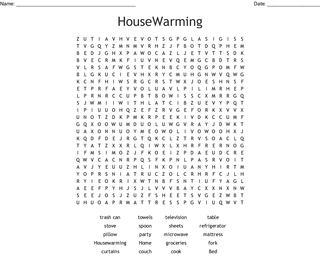 Housewarming Word Search - Wordmint