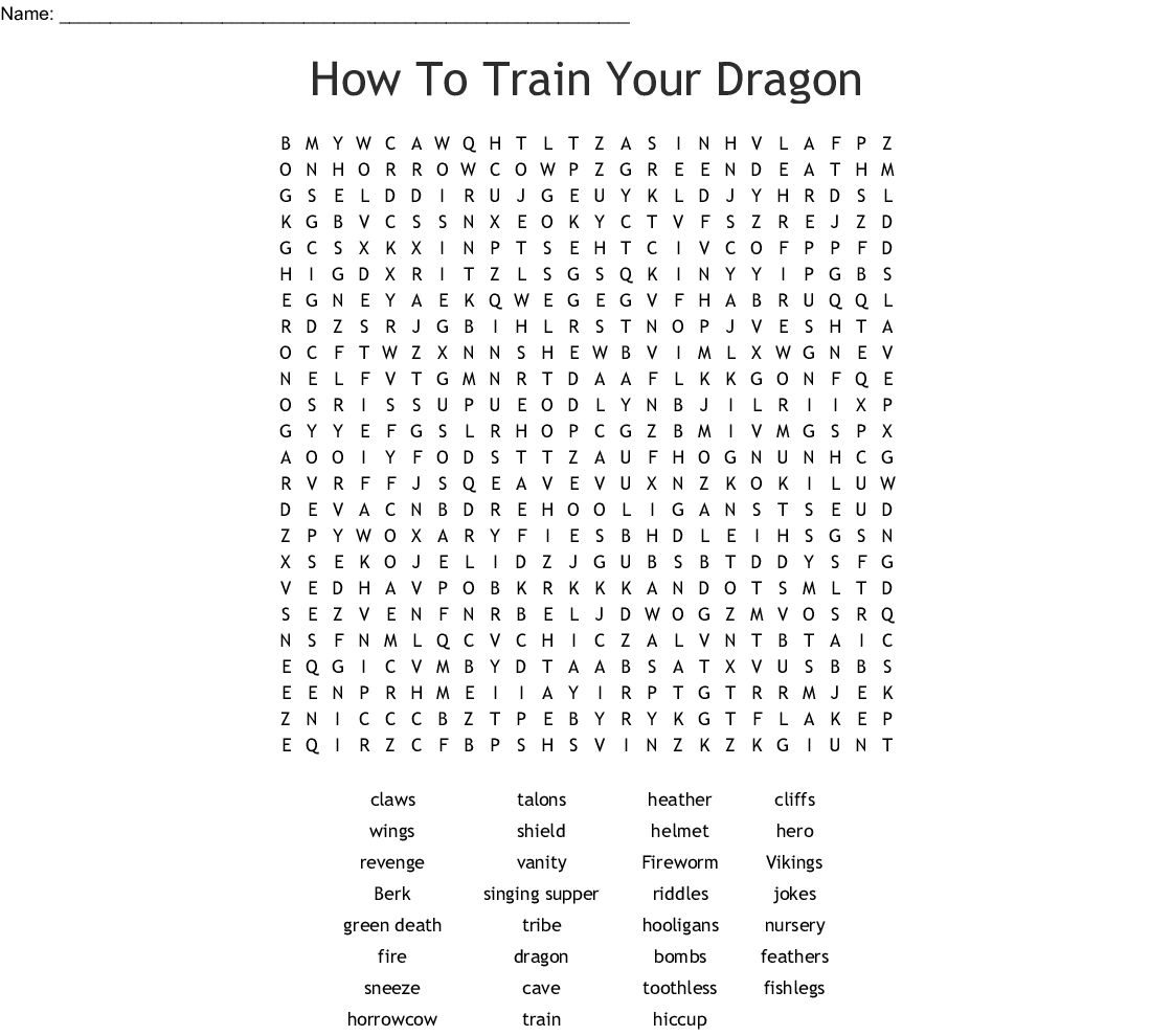 How To Train Your Dragon Word Search - Wordmint