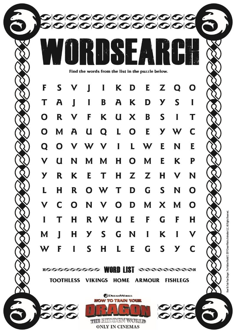 Httyd Word Search - Free Printable From The Movie How To