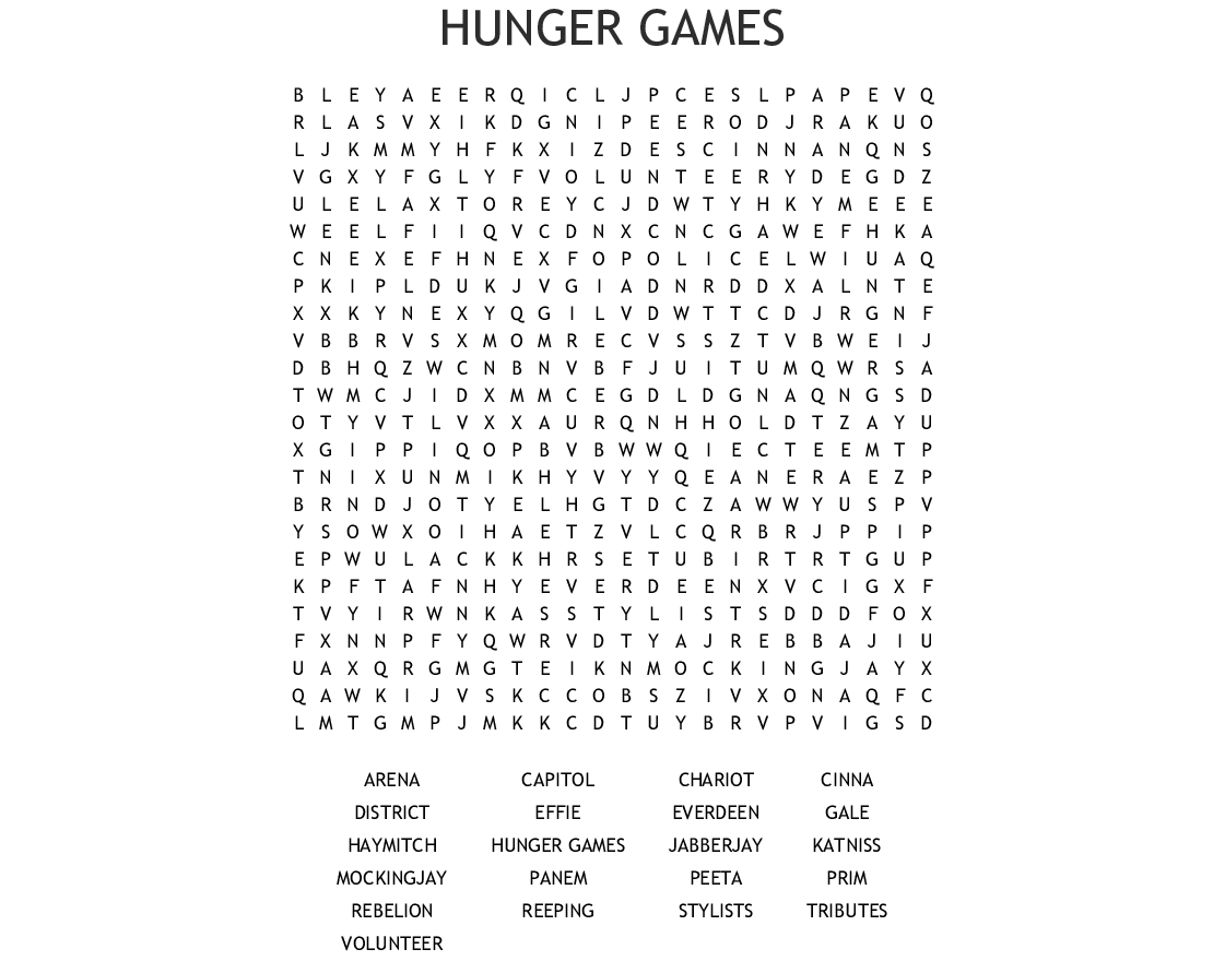 Hunger Games Word Search - Wordmint