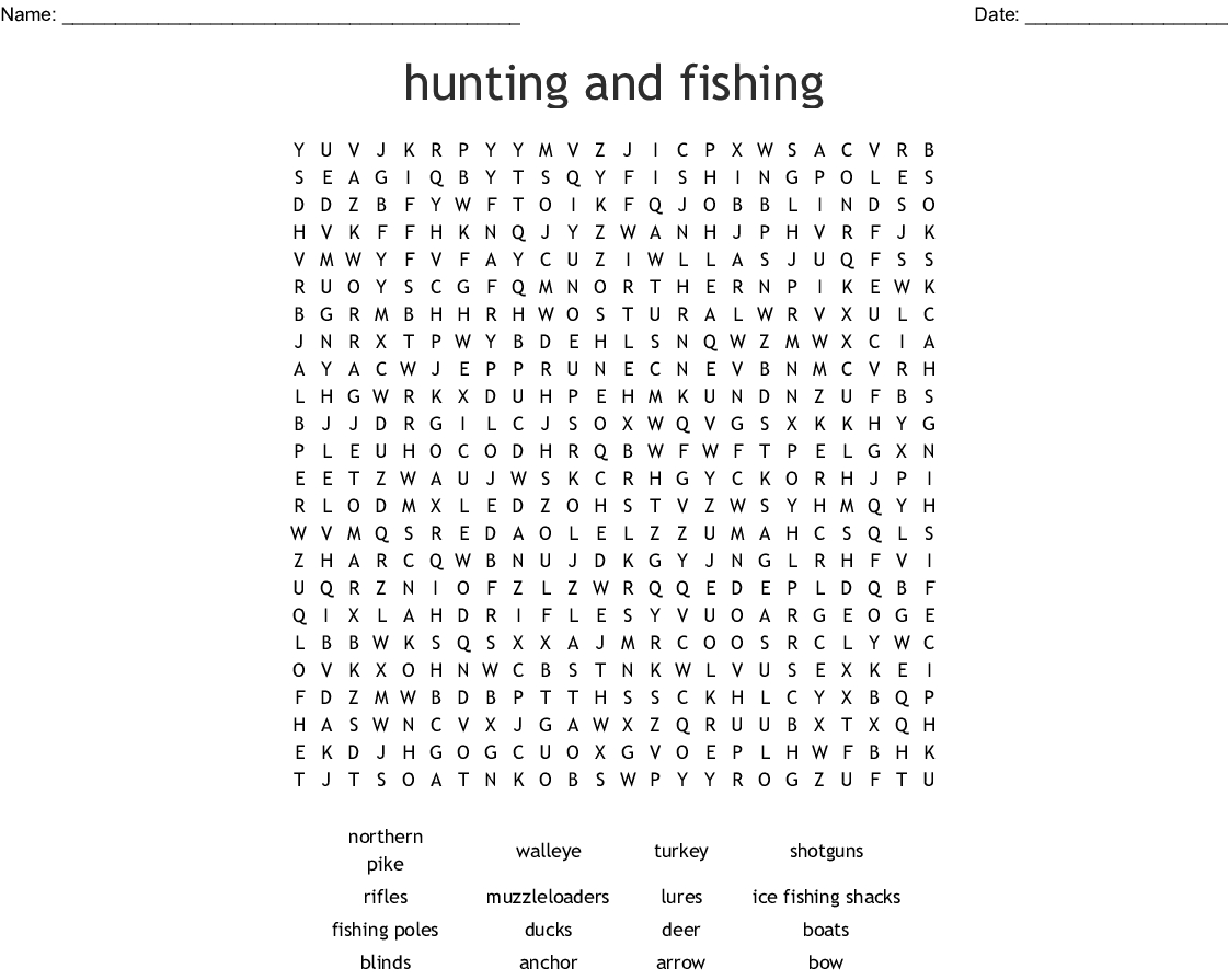 Hunting And Fishing Word Search Wordmint Word Search Printable