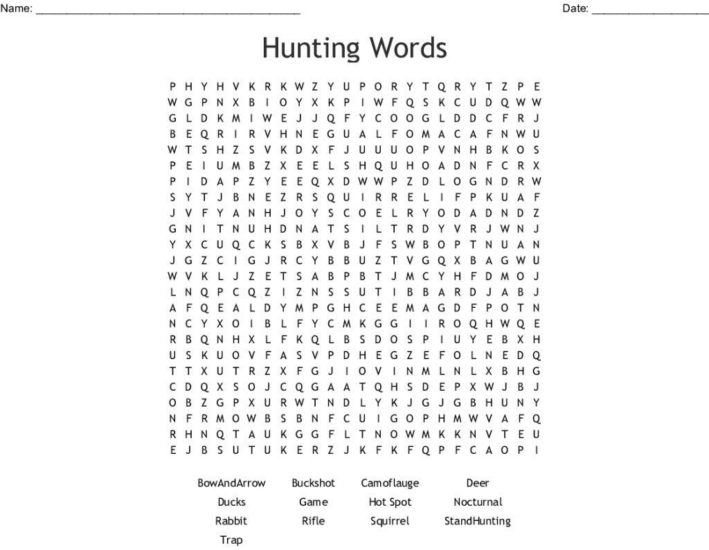 Hunting Word Search Wordmint Word Search Printable