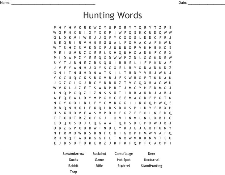 Hunting Word Search Printables