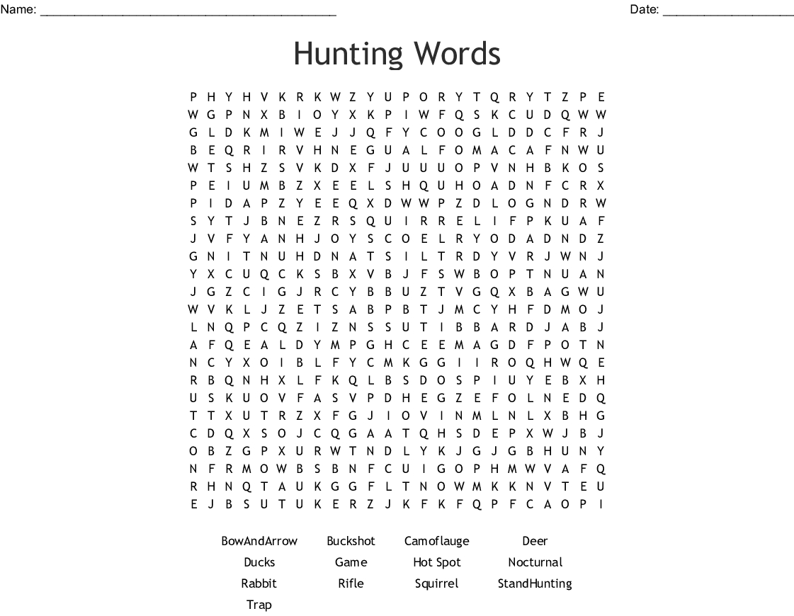 Printable Hunting Checklist   Printable Word Searches