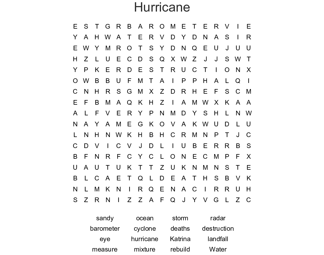 Hurricane Word Search - Wordmint