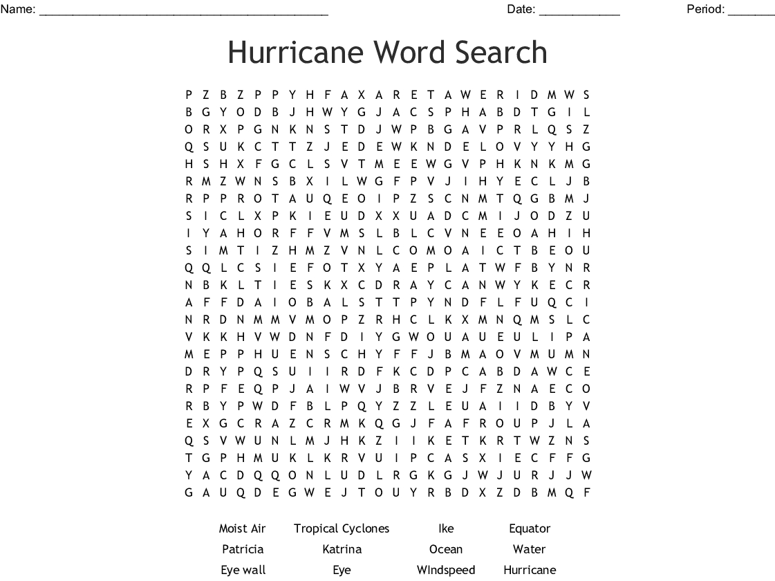 Hurricanes Word Search - Wordmint
