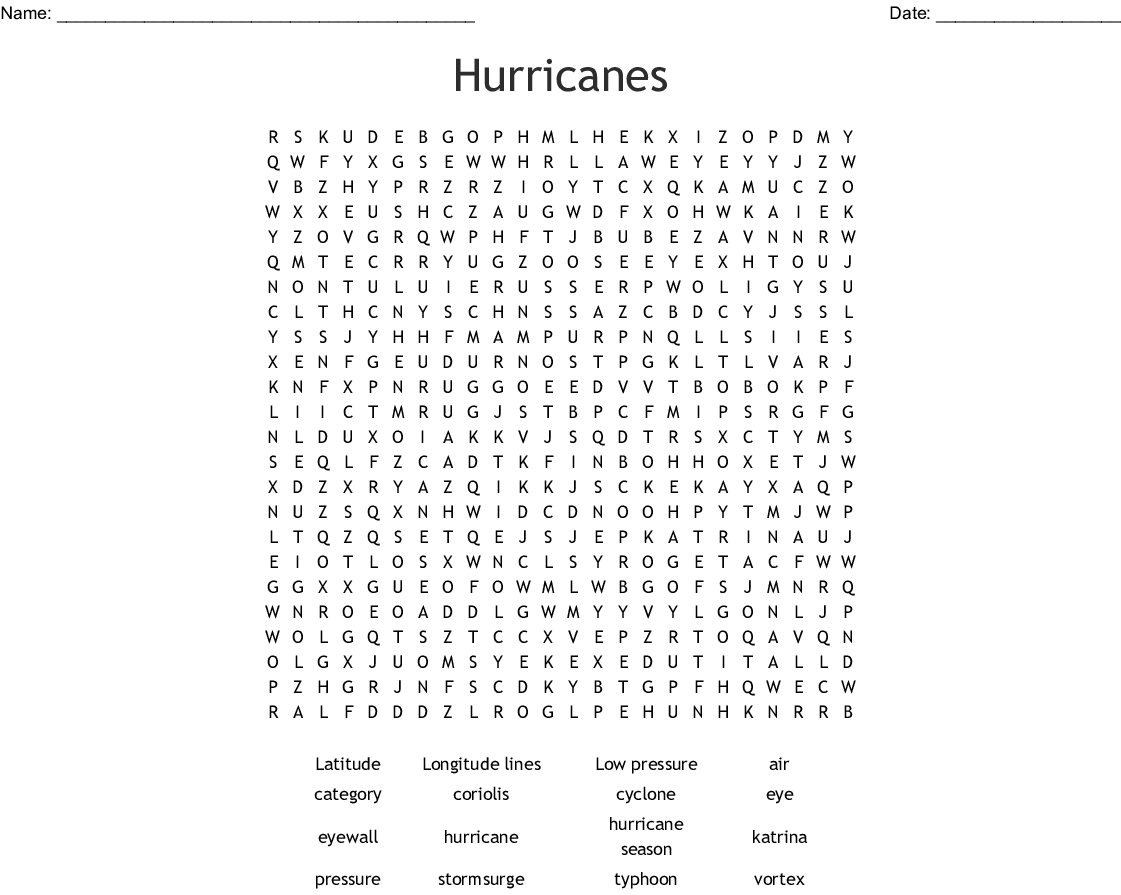 Hurricanes Word Search - Wordmint