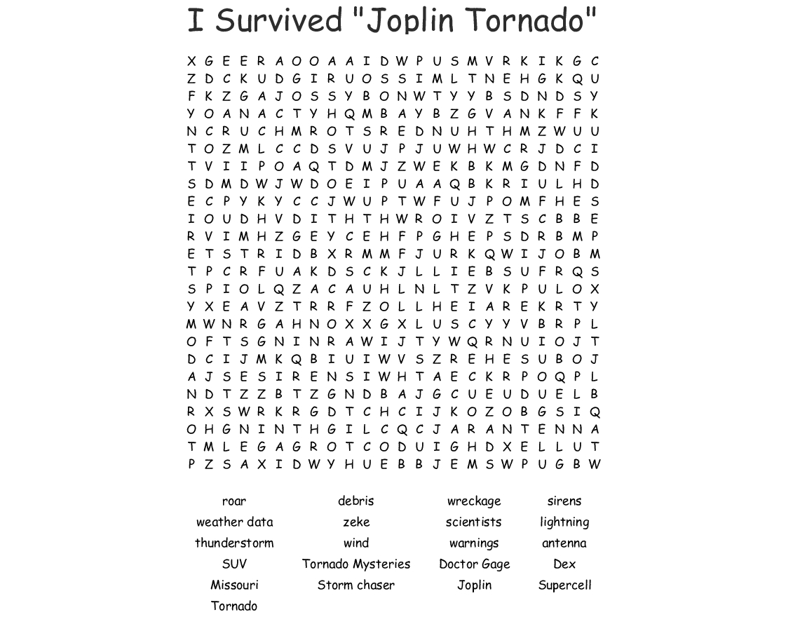 I Survived &amp;quot;joplin Tornado&amp;quot; Word Search - Wordmint