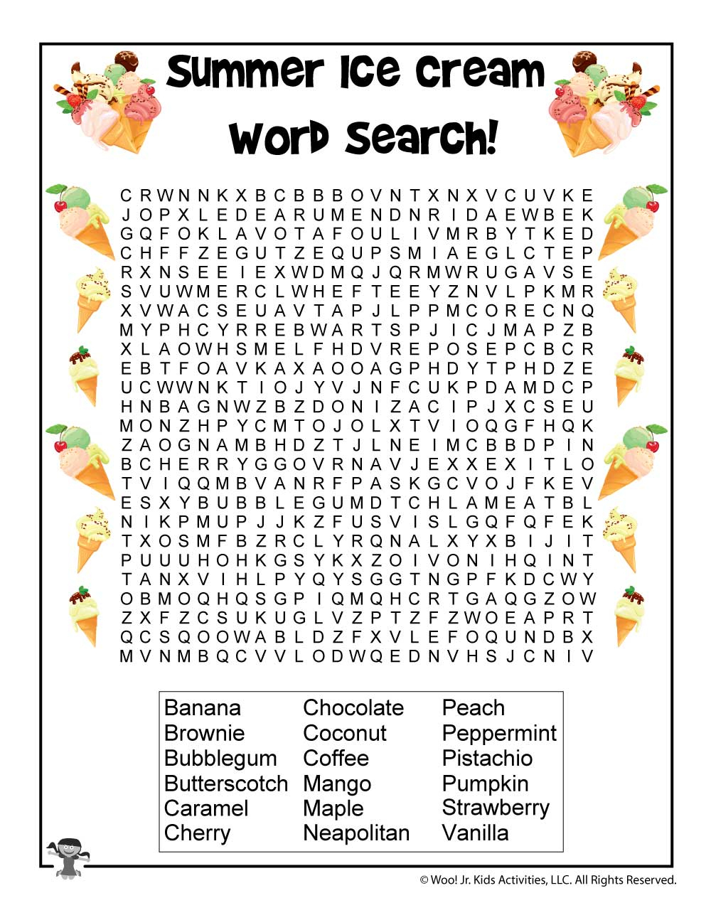 Ice Cream Flavors Hard Word Search | Woo! Jr. Kids Activities