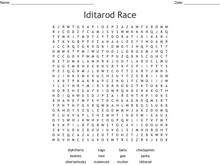 Iditarod Word Search Printable