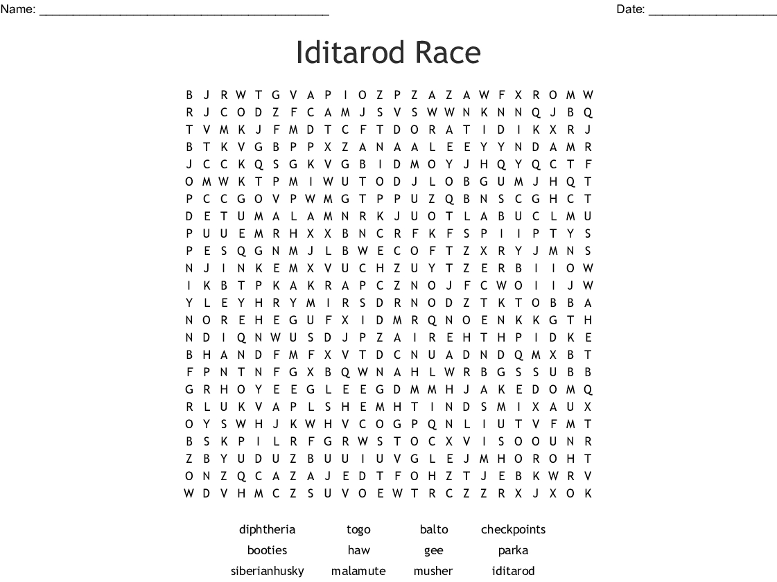 Iditarod Word Search - Wordmint