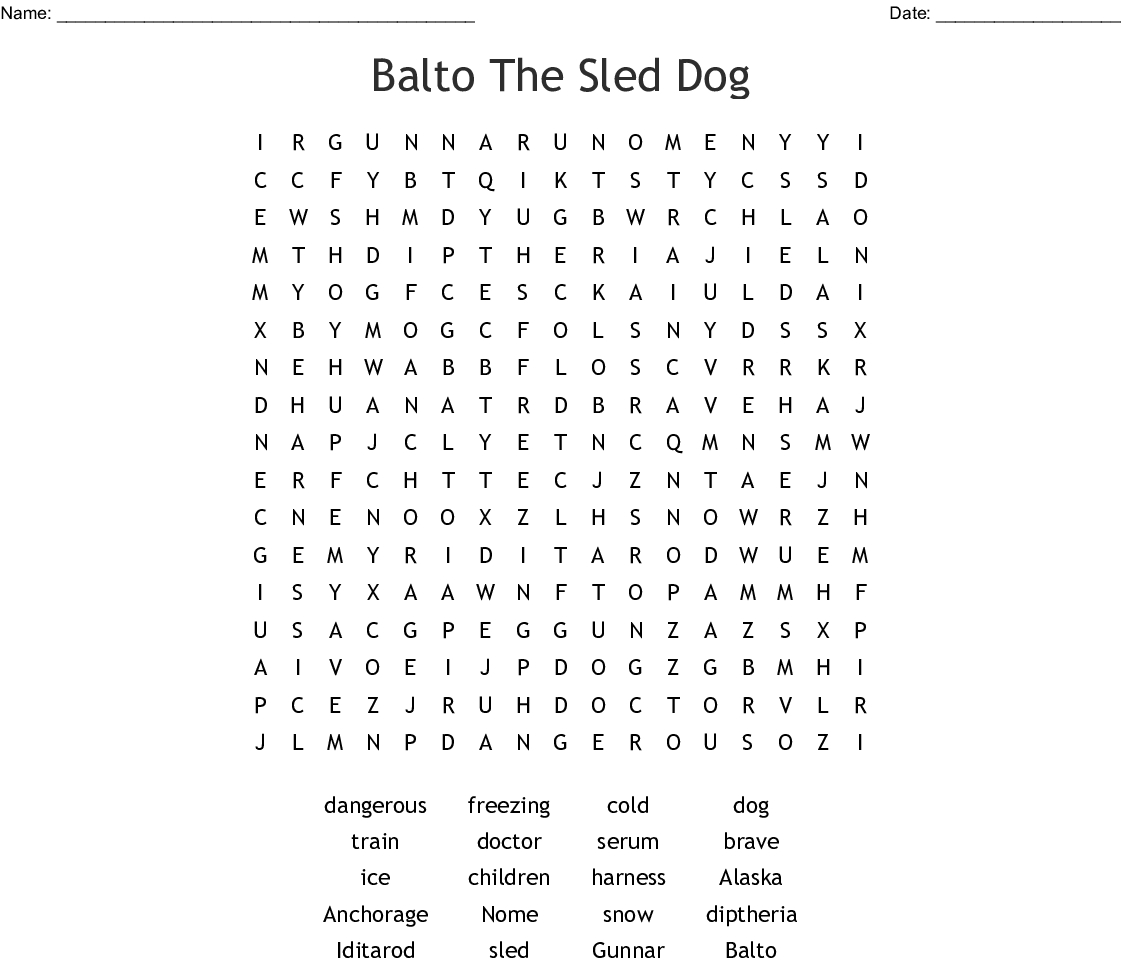 Iditarod Word Search - Wordmint