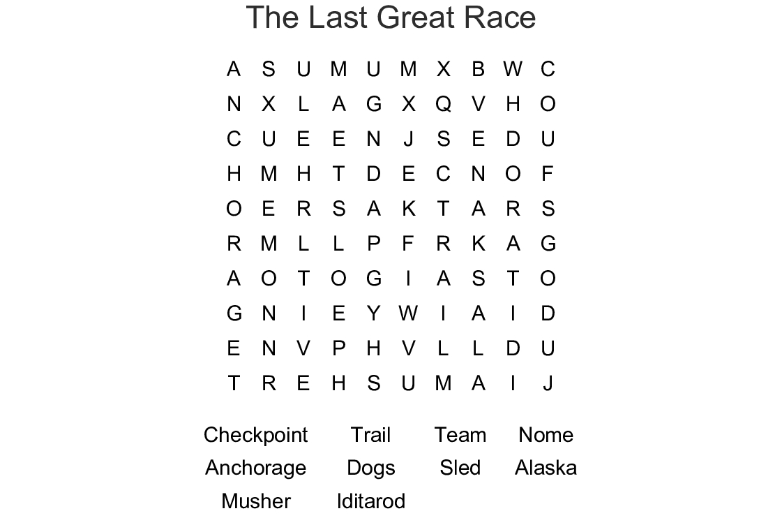 Iditarod Word Search - Wordmint