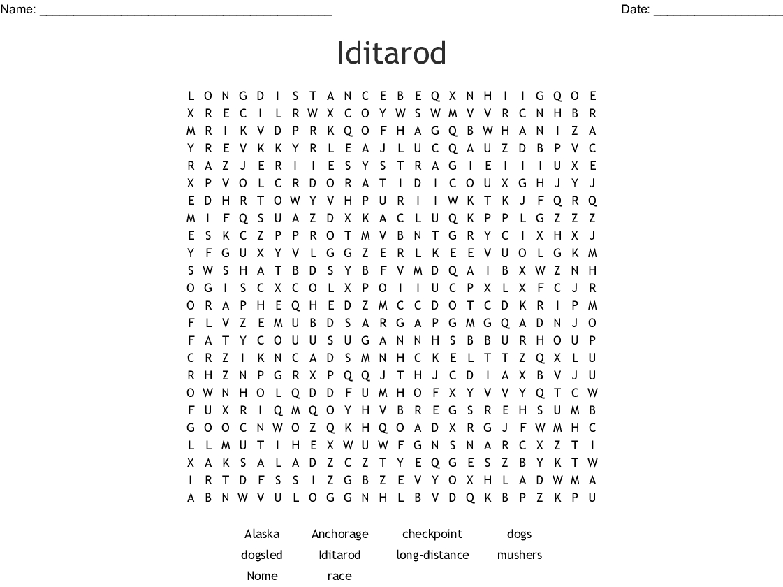 Iditarod Word Search - Wordmint