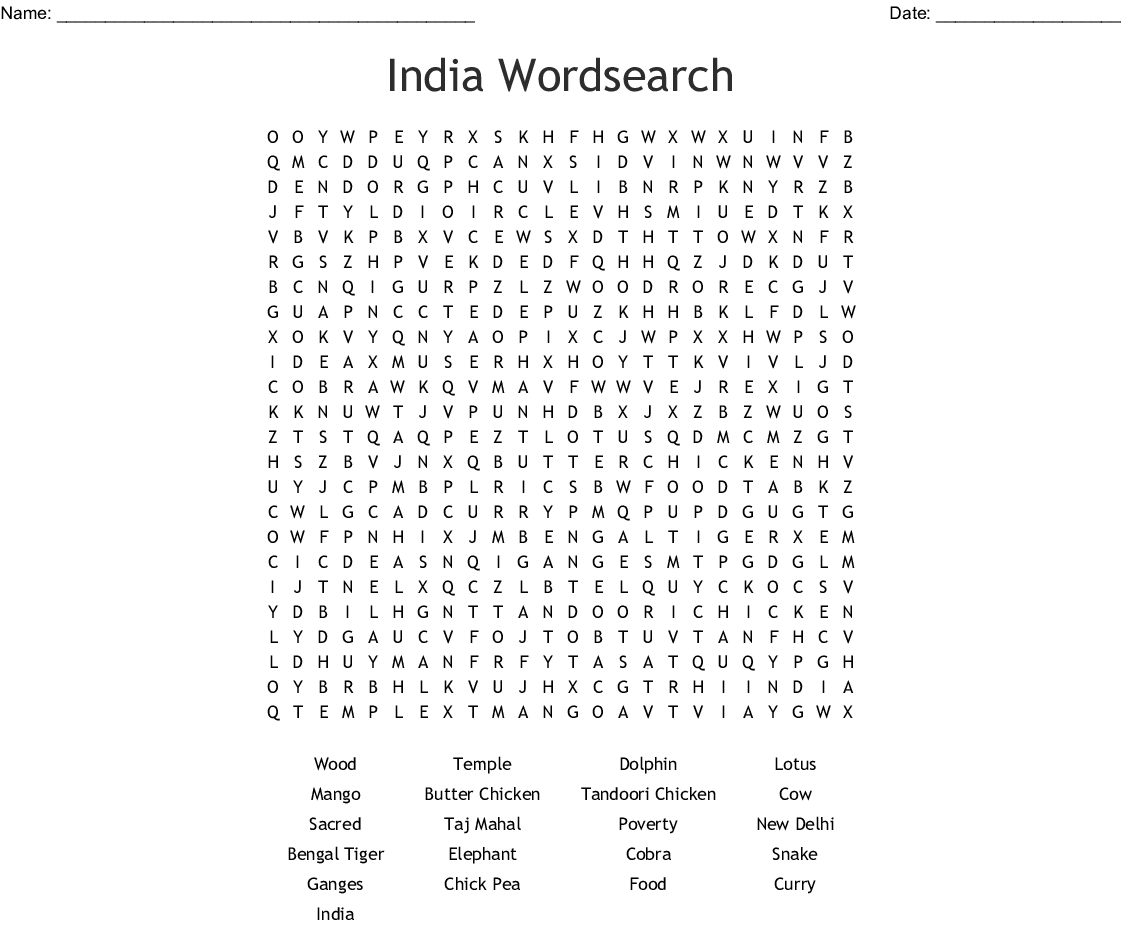 India Wordsearch - Wordmint
