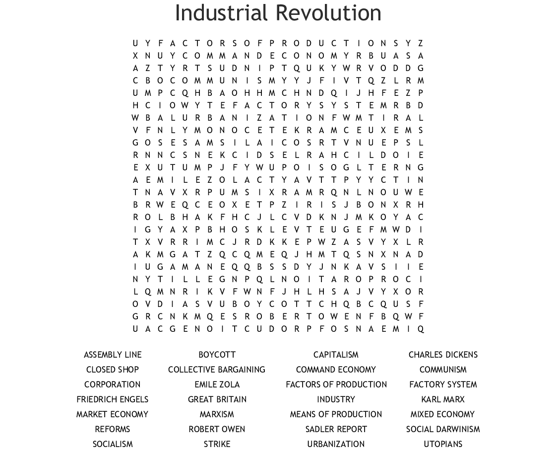 Industrial Revolution Word Search - Wordmint