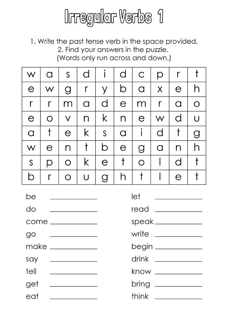 Irregular Verbs Word Search Puzzle 1 | Verb Words, Irregular