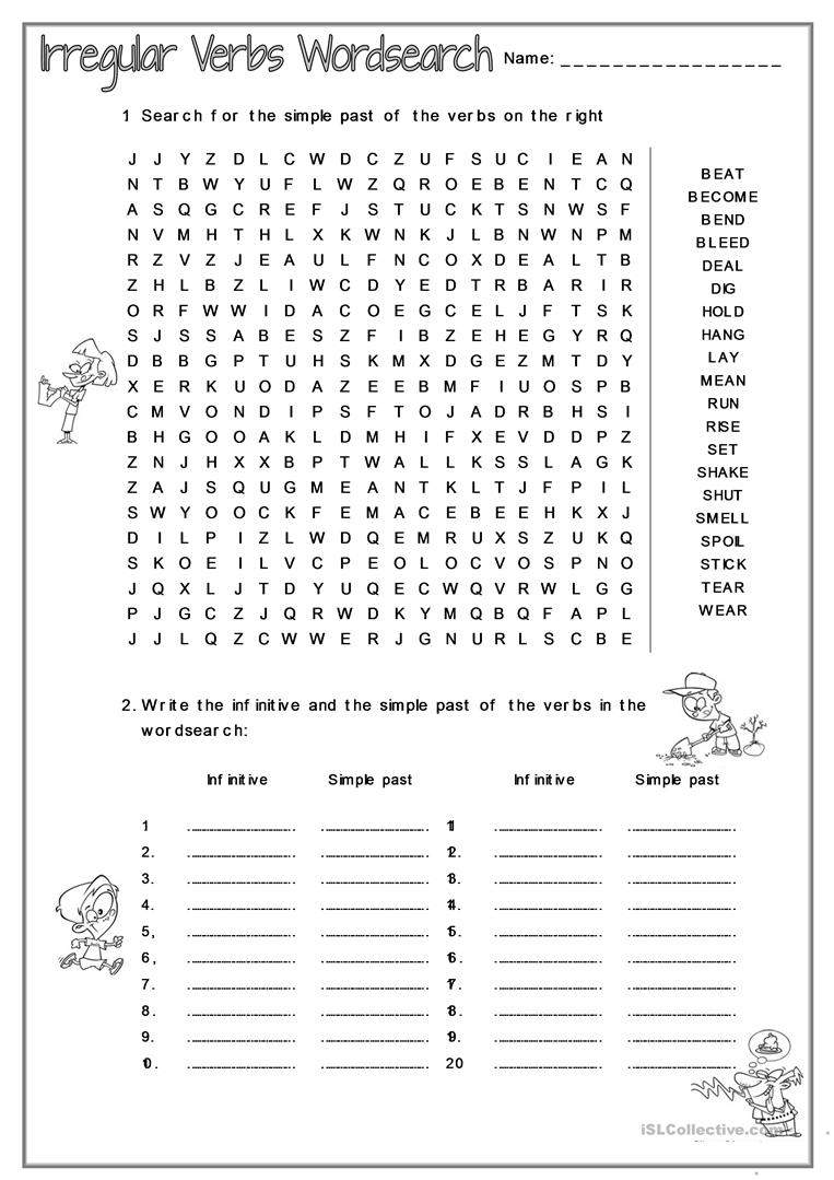 Irregular Verbs Wordsearch - English Esl Worksheets For