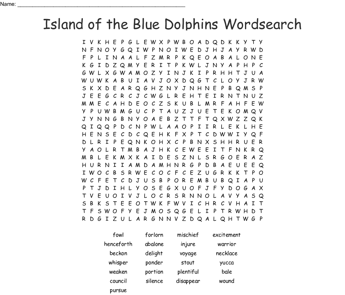 Island Of The Blue Dolphins Wordsearch - Wordmint