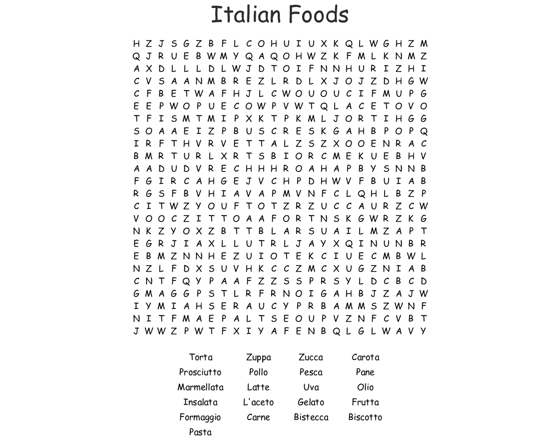 Italian Foods Word Search - Wordmint