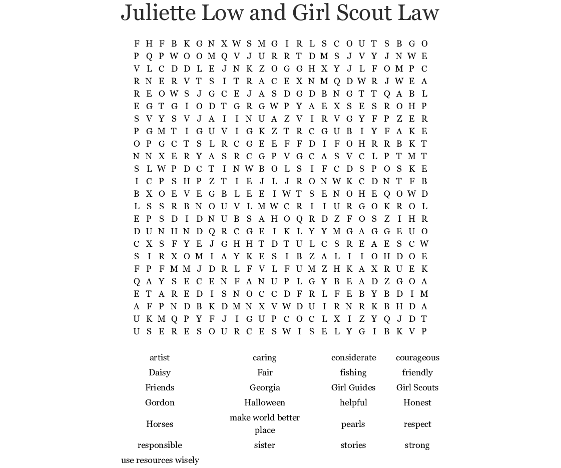 Good Character Word Search Our Girl Scout Troop Girl Word Search 