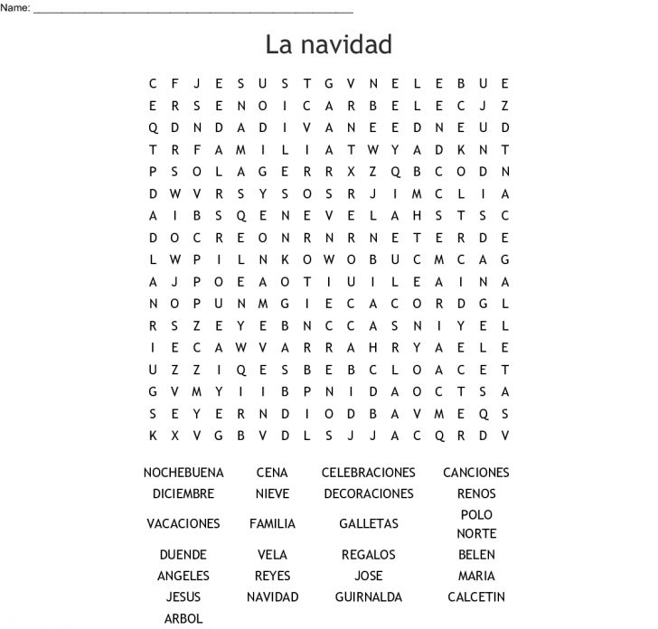 Navidad Word Search Answer Key