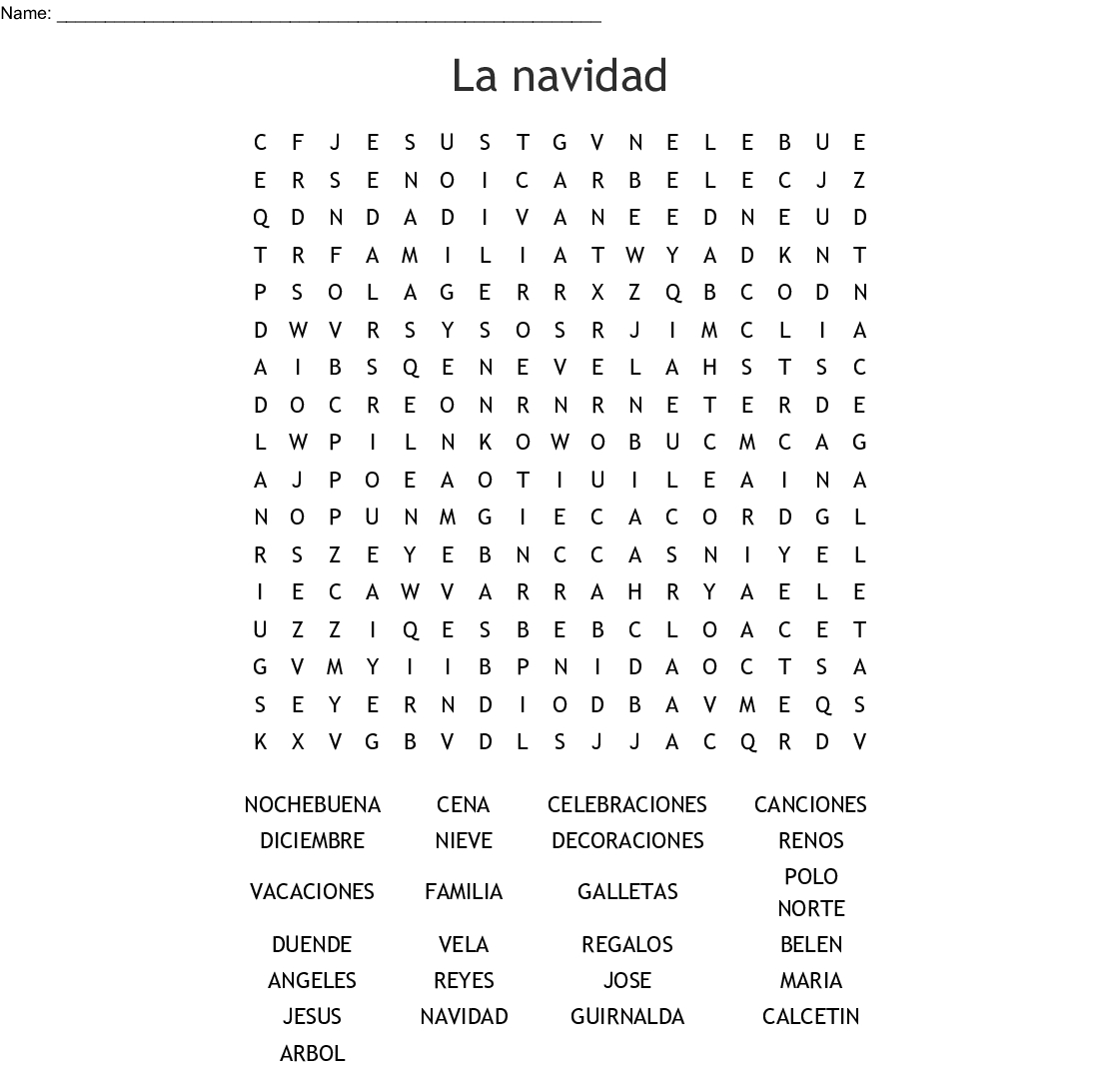 La Navidad Word Search - Wordmint