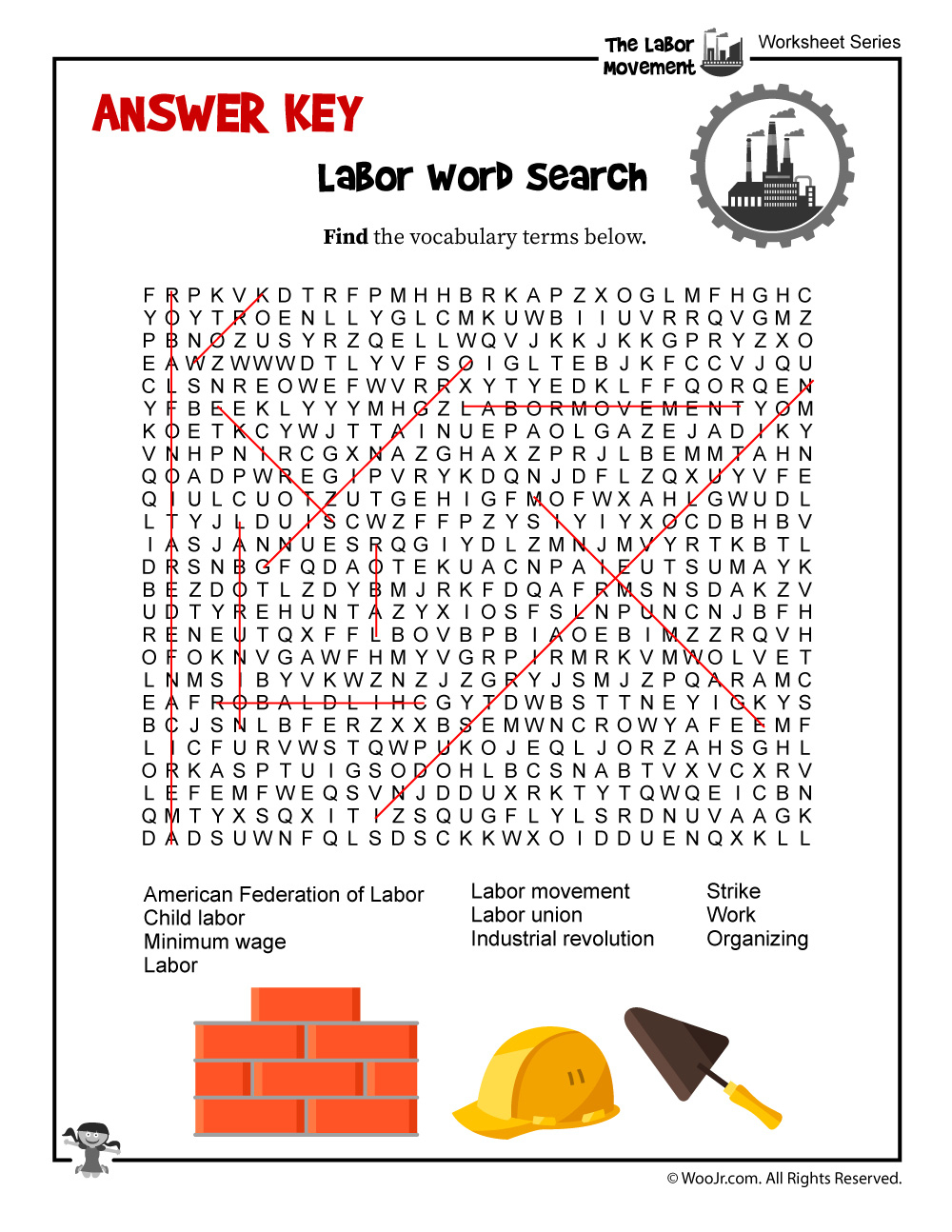 Labor Day Word Search - Answer Key | Woo! Jr. Kids Activities