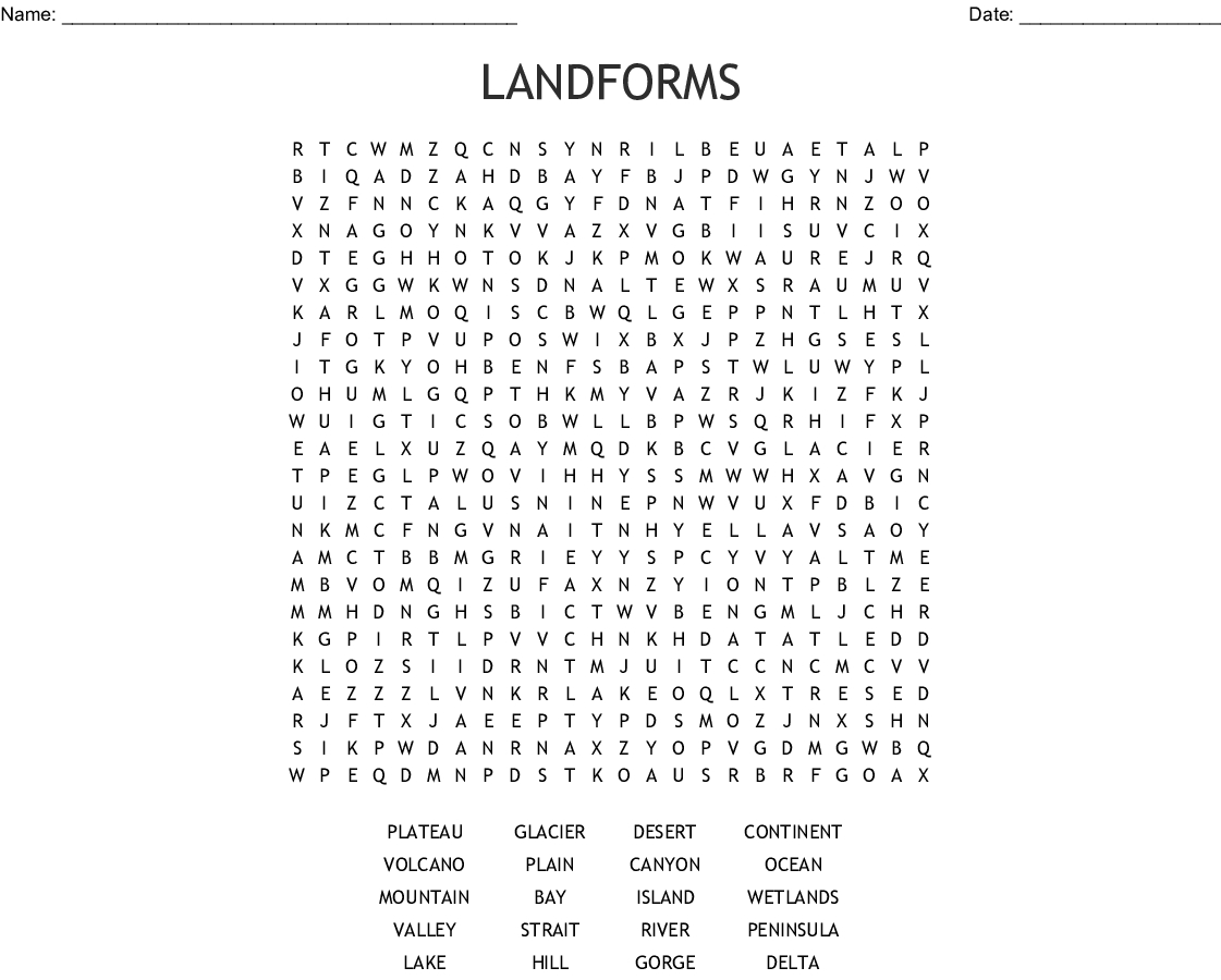 Landforms Word Search - Wordmint