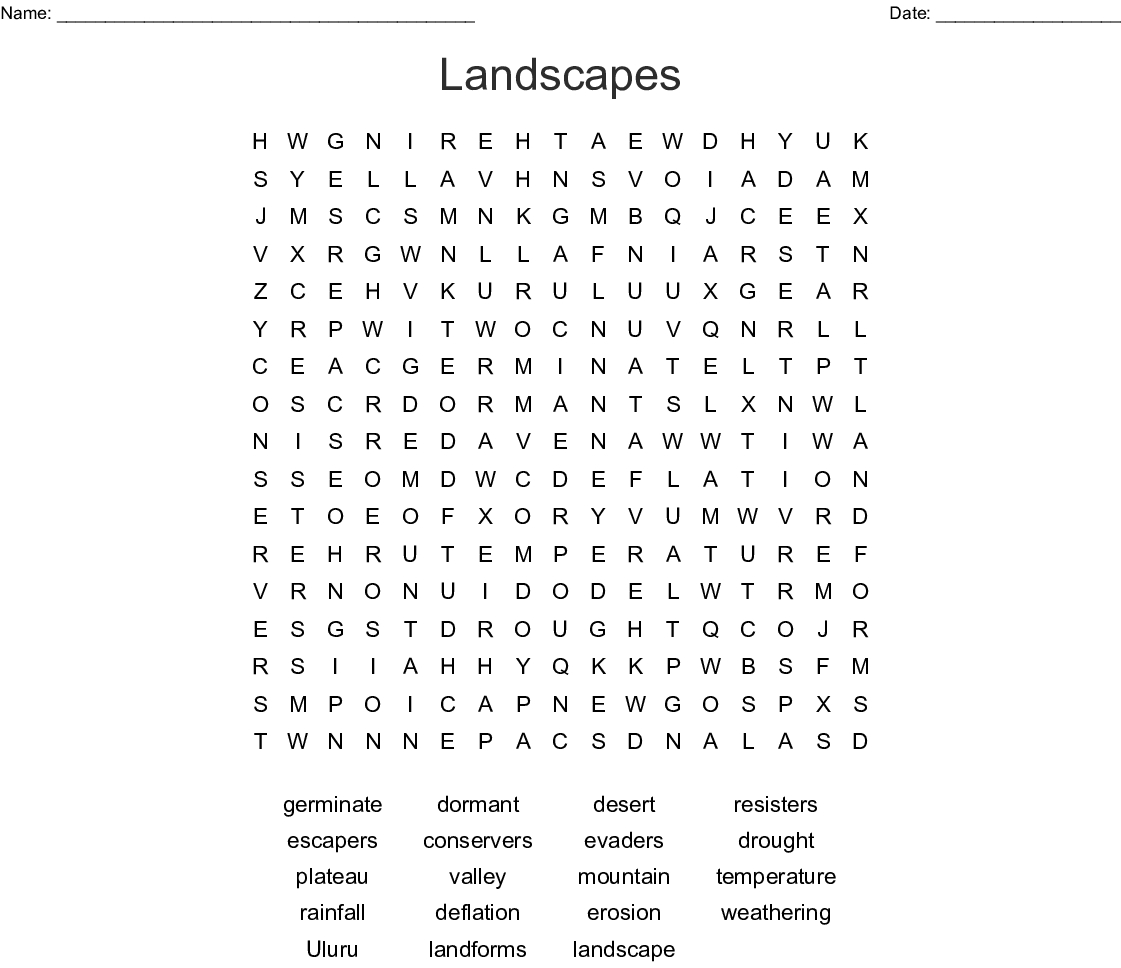 Landscapes Word Search - Wordmint