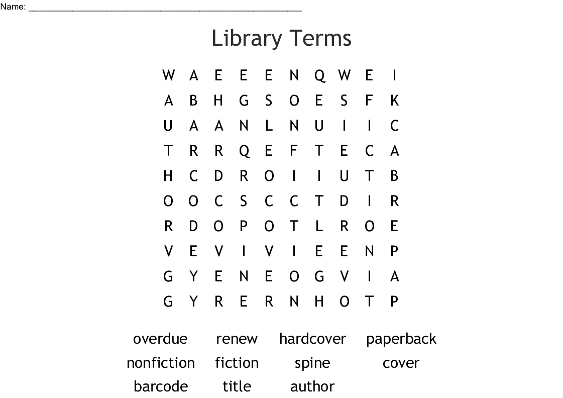 Library Terms Word Search - Wordmint