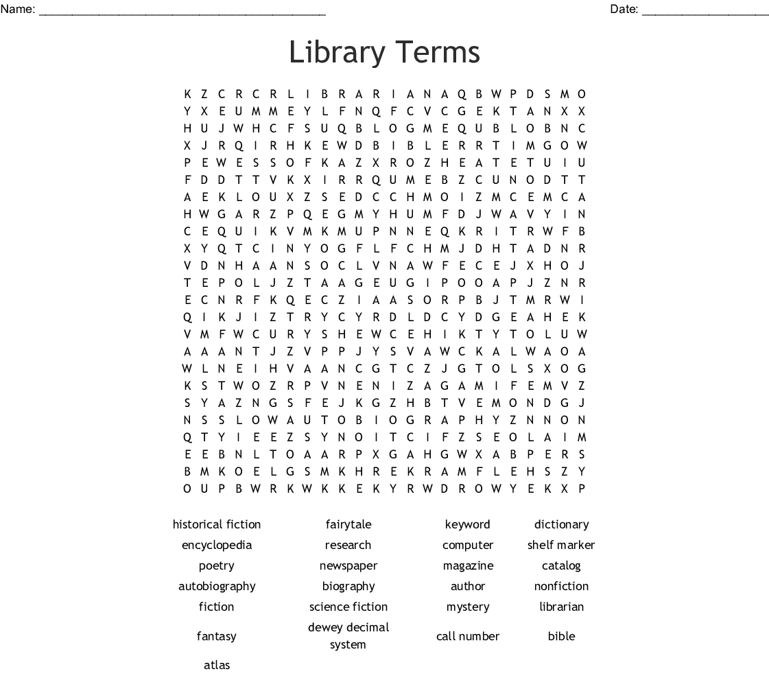 Library Words Word Search - Wordmint