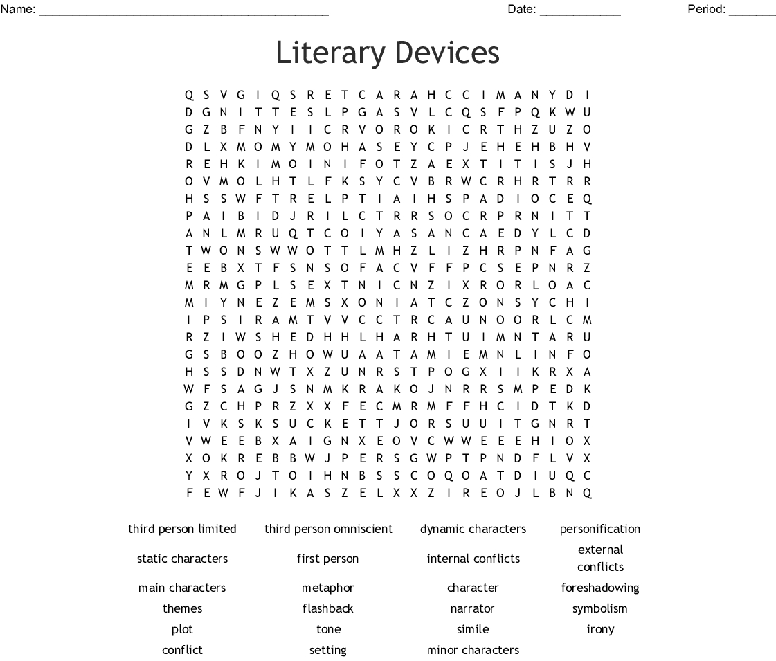 Literary Terms Word Search Wordmint Word Search Printable