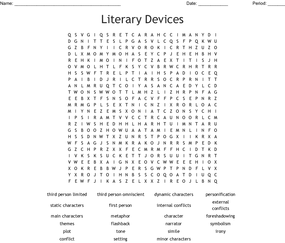 Literary Devices Word Search - Wordmint