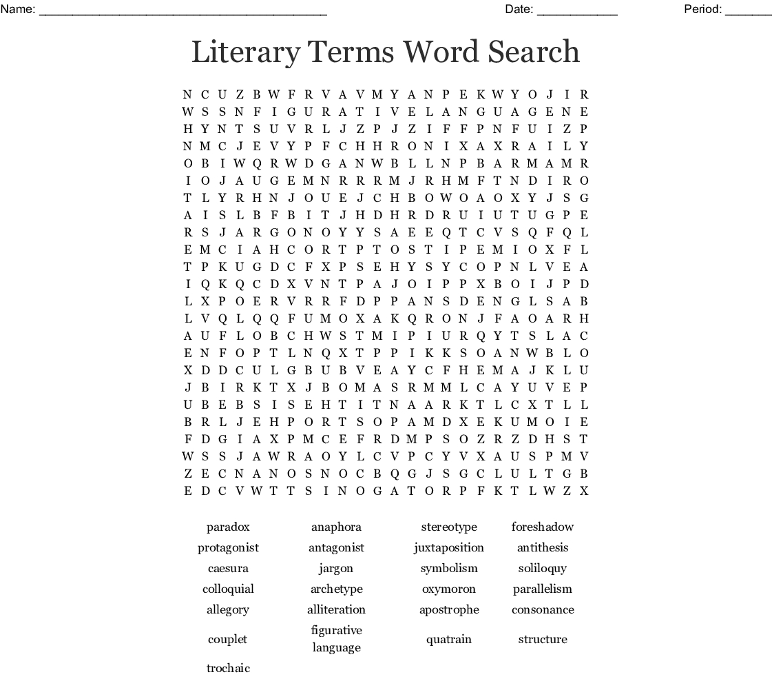 Literary Word Search Printable