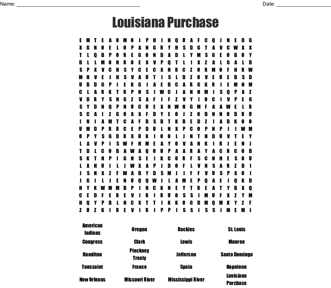 Louisiana Purchase Word Search - Wordmint