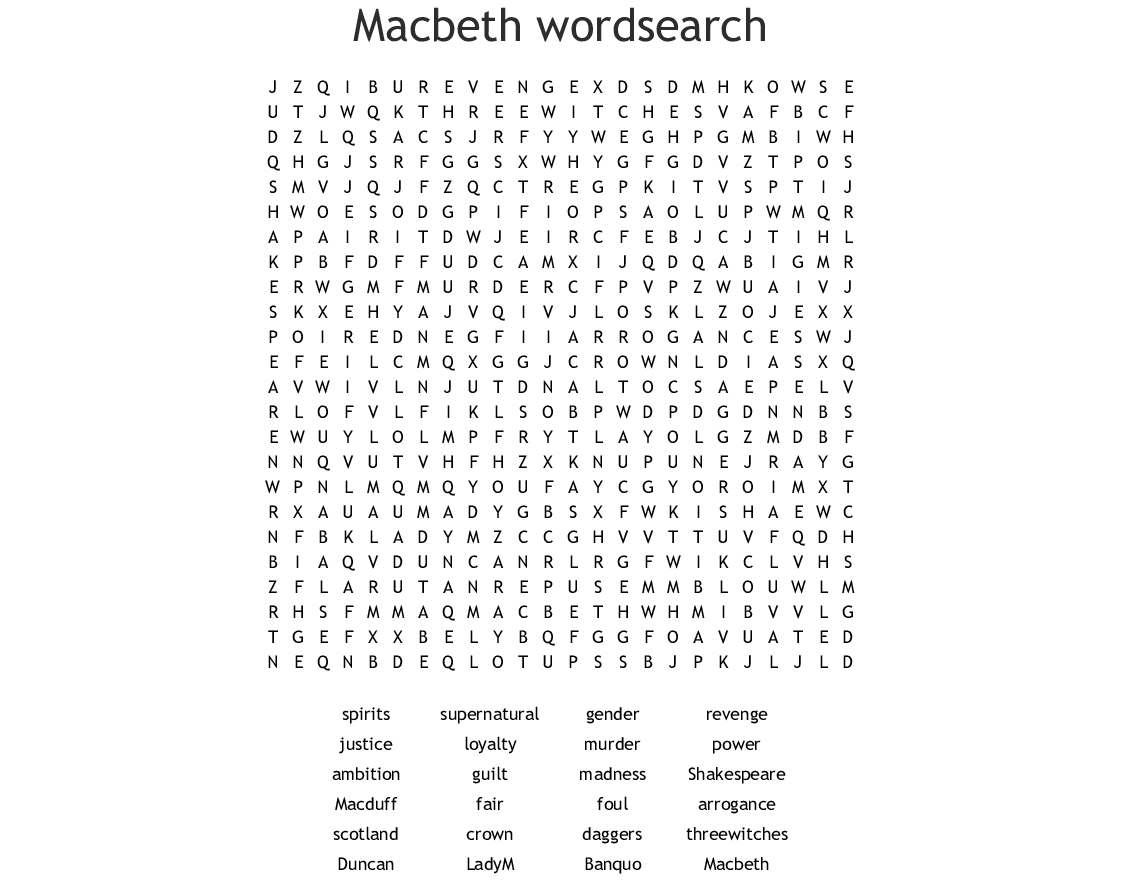 Macbeth Wordsearch - Wordmint