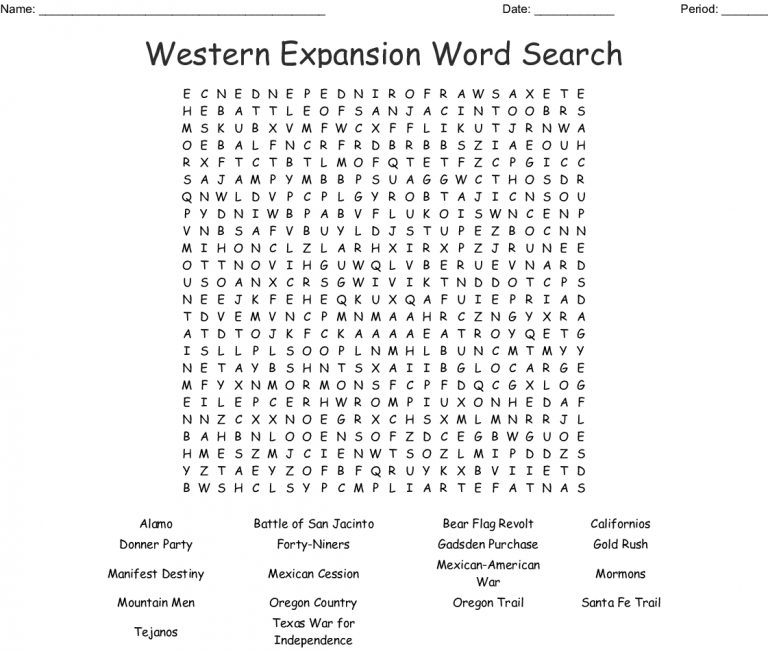 Manifest Destiny Westward Expansion Word Search Wordmint Word Search Printable