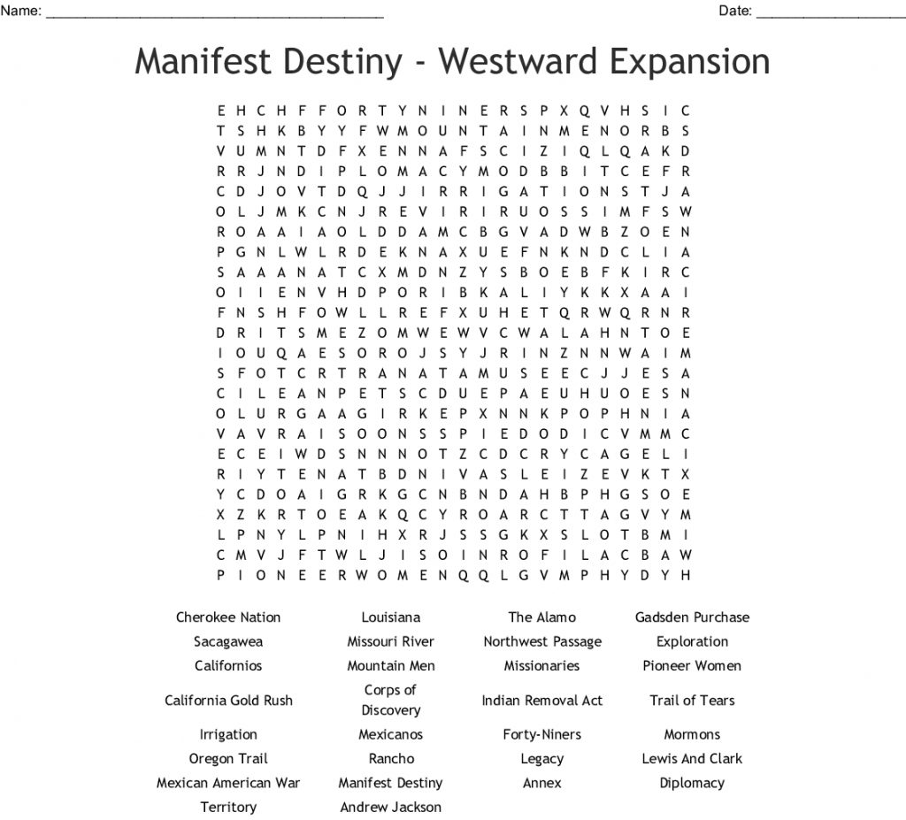 Manifest Destiny Westward Expansion Word Search Wordmint Word Search Printable