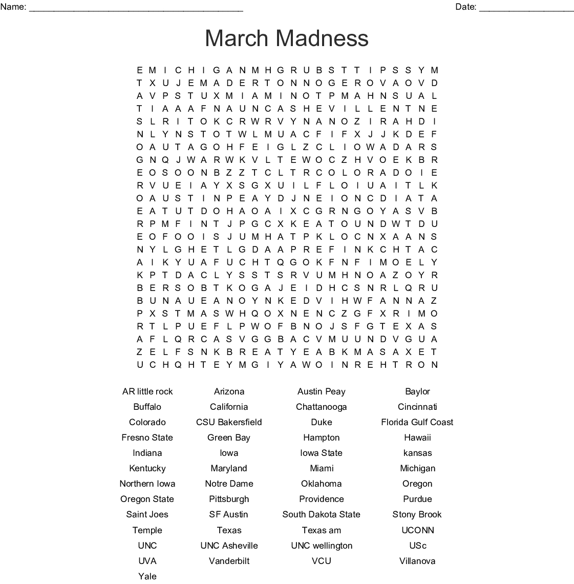 March Madness Word Search Printable Word Search Printable
